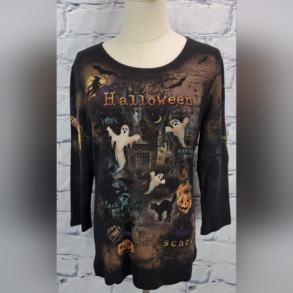 Vintage 90s Cactus Women's Halloween T-Shirt Tee Rhinestones HQ AOP Size Medium
